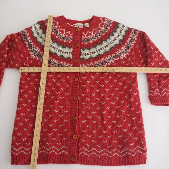 Vintage Encore Tricot Red 10% Wool Knit Icelandic Button Cardigan Sweater XL - Picture 2 of 16
